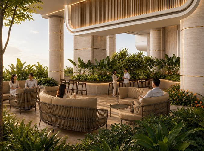 Resort-Style Forest Swimming Pool & Cabana Deck